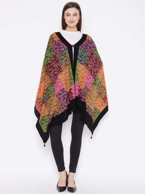 

Knitstudio Women Black & Orange Floral Woven Design Shawl