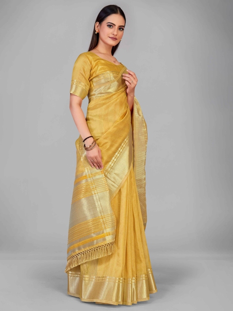 

MANOHARI Mustard & Gold-Toned Zari Silk Blend Saree