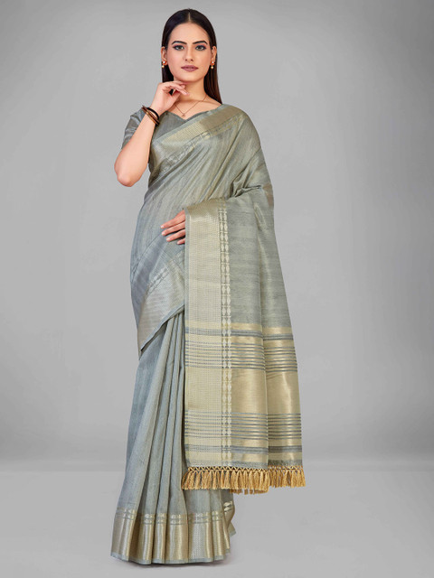 

MANOHARI Grey & Gold-Toned Zari Silk Blend Saree