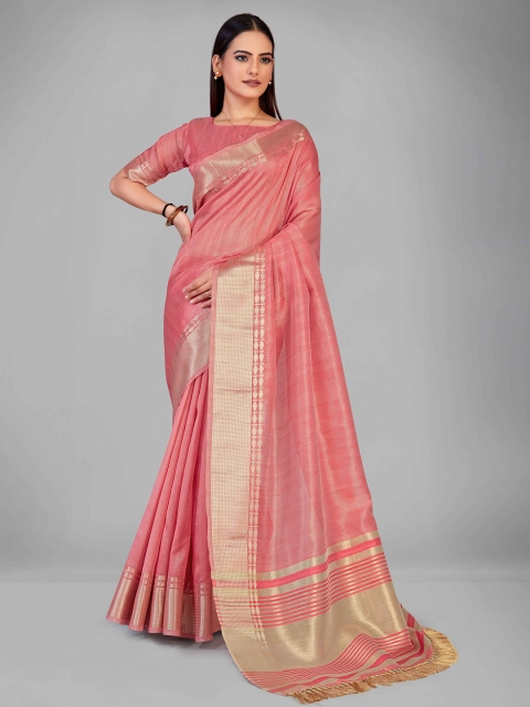 

MANOHARI Pink & Gold-Toned Zari Silk Blend Saree