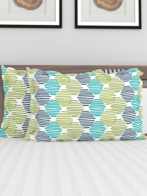 

Home Centre Set Of 2 Blue & Green Printed Cotton Pillow Covers