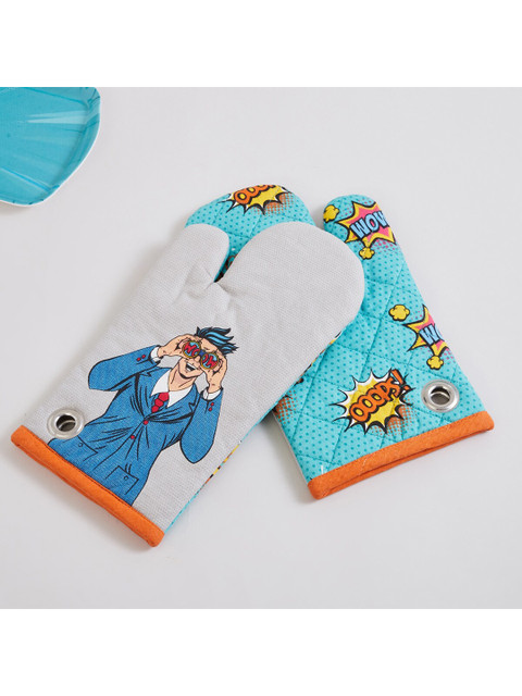 

Home Centre Set of 2 Multicoloured Printed Cotton Oven Mittens, Multi