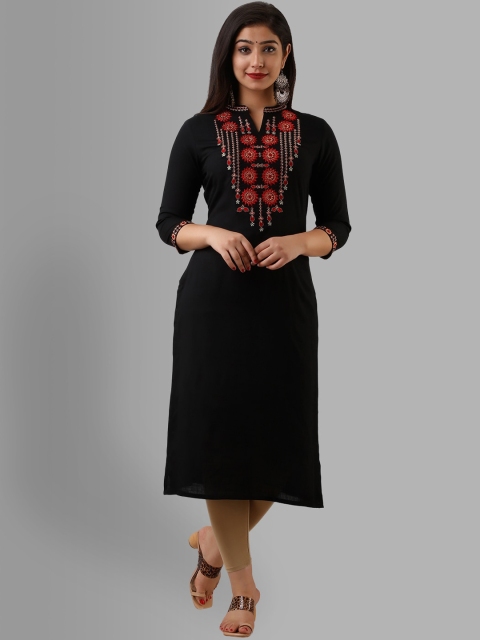 

NITVAN Women Black Ethnic Motifs Yoke Design Thread Work Kurta