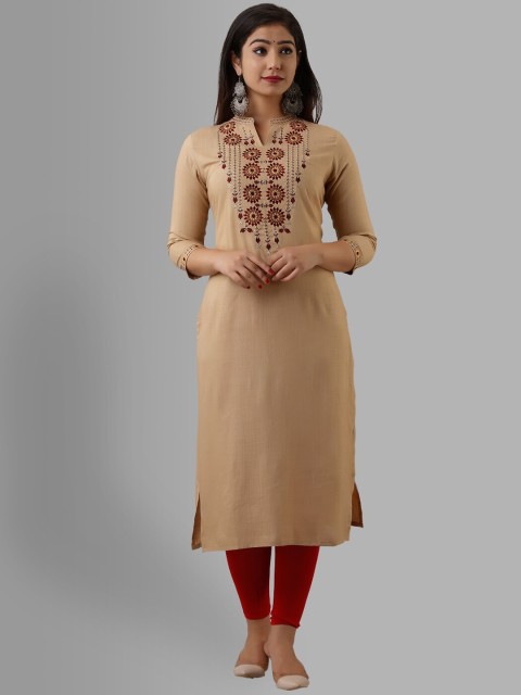 

NITVAN Women Brown Floral Embroidered Kurta