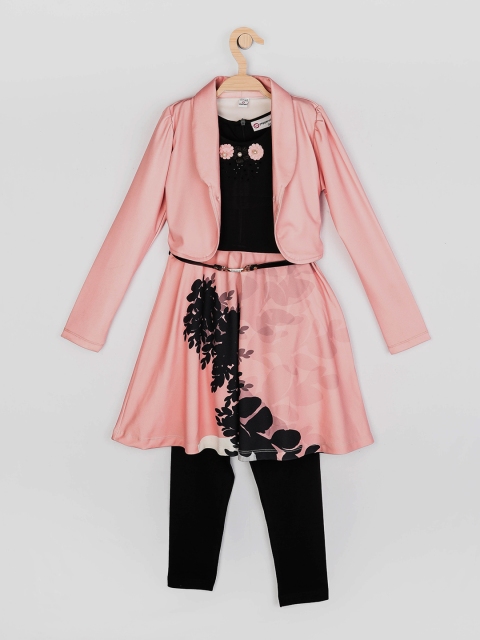 

Peppermint Girls Black & Peach-Coloured Printed Kurta & Trouser Set