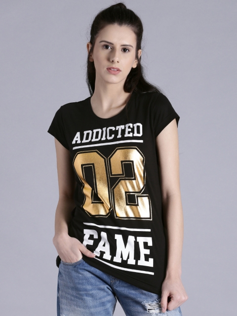 

Kook N Keech Women Black Printed Round Neck T-shirt