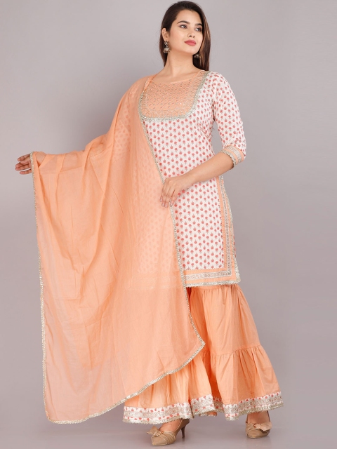 

KALINI Women Pink Pure Cotton Kurti with Sharara & With Dupatta