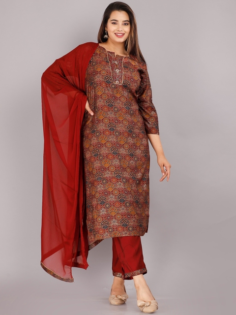 

KALINI Women Maroon Pure Cotton Kurta with Palazzos & With Dupatta