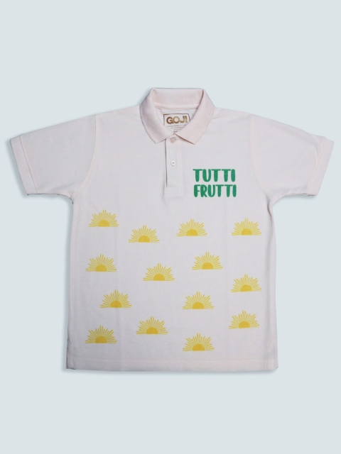 

GOJI Boys Peach-Coloured Typography Printed Applique T-shirt