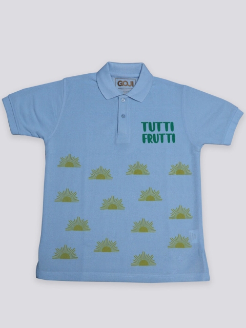 

GOJI Boys Blue Printed Polo Collar Tropical T-shirt