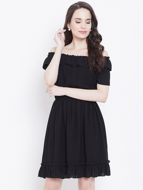 

DODO & MOA Black Off-Shoulder Crepe A-Line Dress