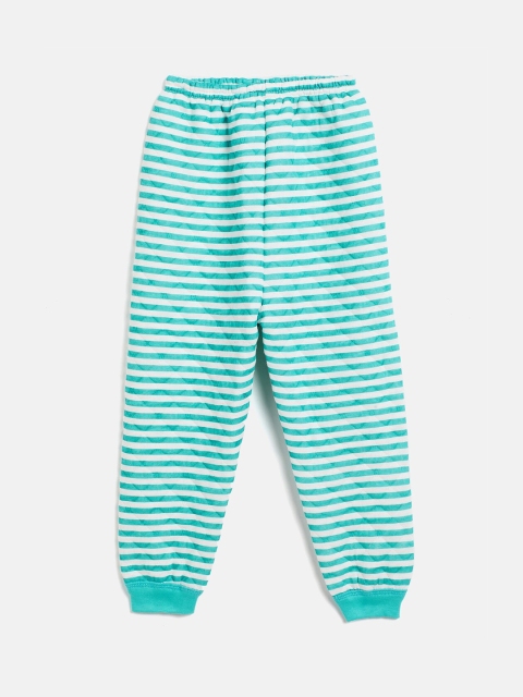 

Camey Kids Sea Green Striped Cotton Jogger Track Pant