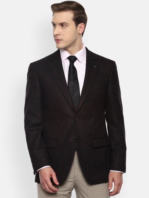 

Louis Philippe Men Dark Grey & Red Striped Single-Breasted Regular-Fit Formal Woolen Blazer