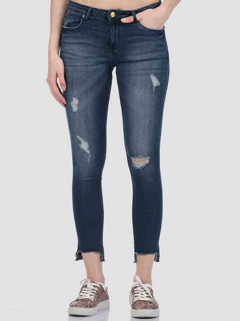 

TALIA Women Navy Blue Skinny Fit Mildly Distressed Light Fade Stretchable Jeans