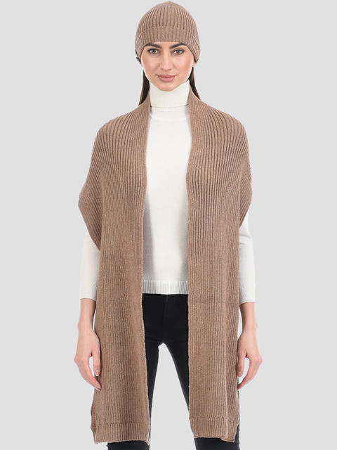 

PORTOBELLO Women Brown Beanie Cap and Muffler Set