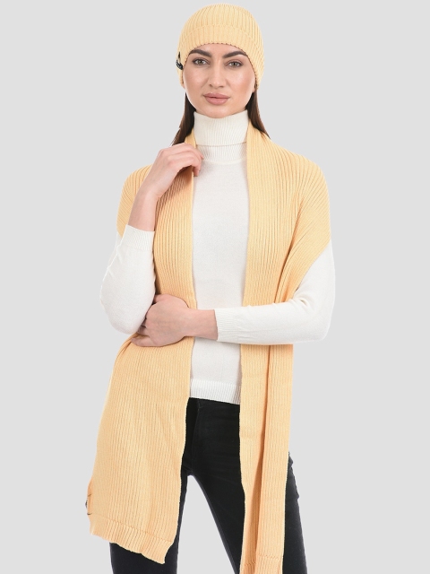 

PORTOBELLO Women Yellow Beanie Cap and Muffler Set