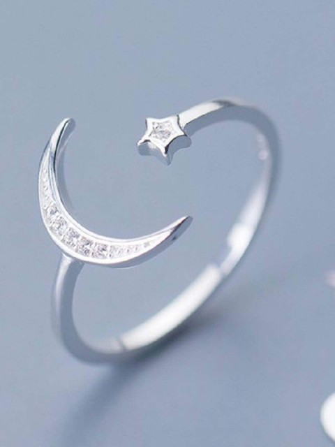 

UNIVERSITY TRENDZ Silver-Plated White CZ Studded Finger Ring, Multi