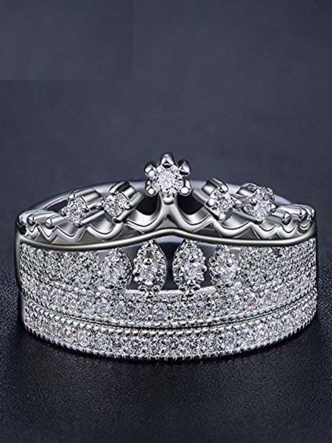 

UNIVERSITY TRENDZ Set Of 2 Silver-Plated White CZ-Studded Finger Ring