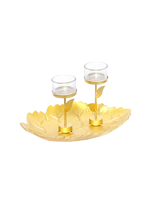 

THE WHITE INK DECOR Pack Of 2 Gold Solid Candle Holders
