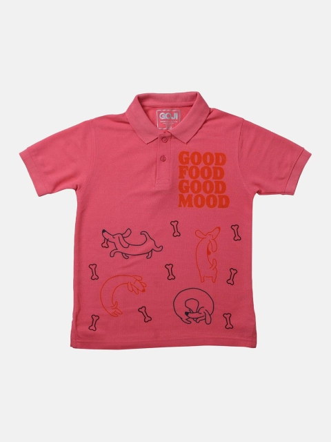 

GOJI Boys Pink Typography V-Neck Applique T-shirt