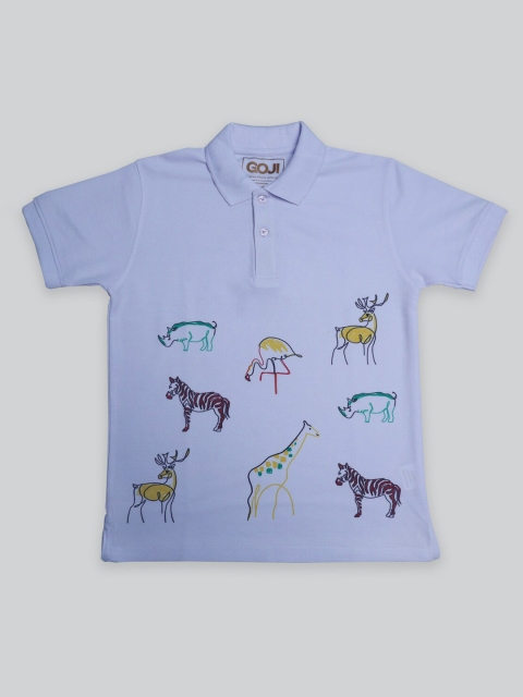 

GOJI Boys Sea Green Printed Polo Collar T-shirt