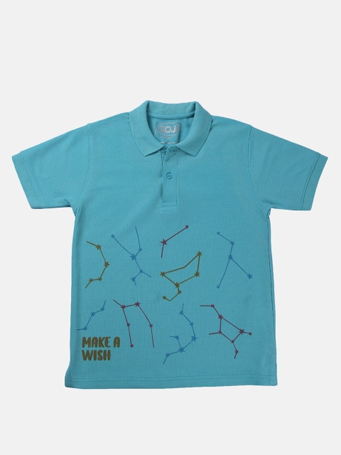 

GOJI Boys Sea Green Printed Polo Collar T-shirt