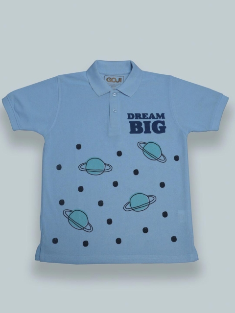 

GOJI Boys Blue Striped High Neck Applique T-shirt