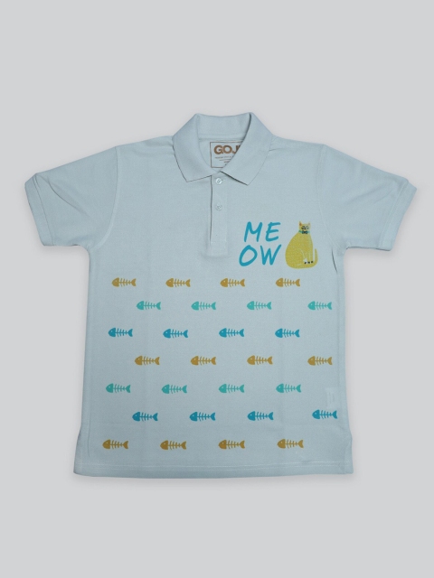 

GOJI Boys Sea Green Printed Polo Collar T-shirt