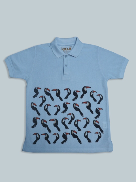 

GOJI Boys Blue Printed Henley Neck T-shirt