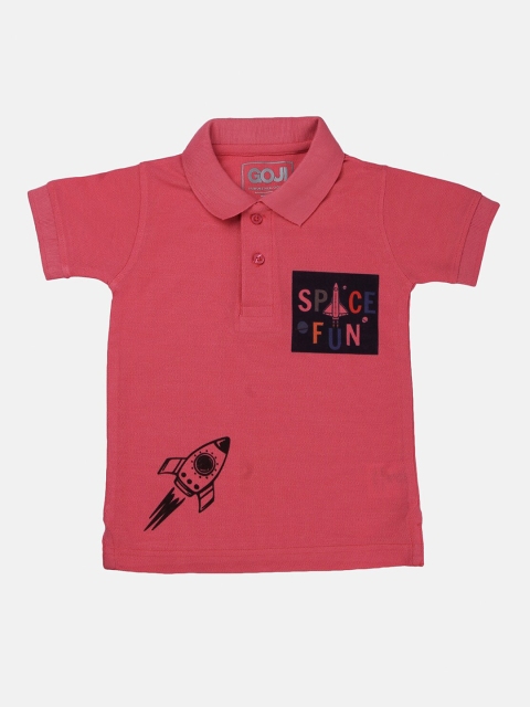 

GOJI Boys Pink Typography Polo Collar Applique T-shirt