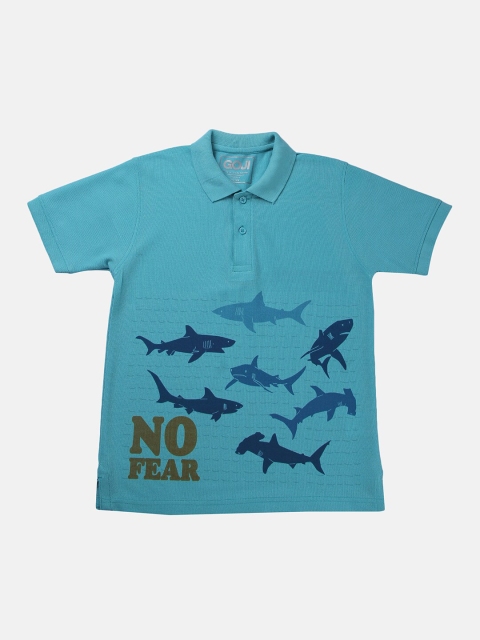 

GOJI Boys Sea Green Printed Polo Collar T-shirt