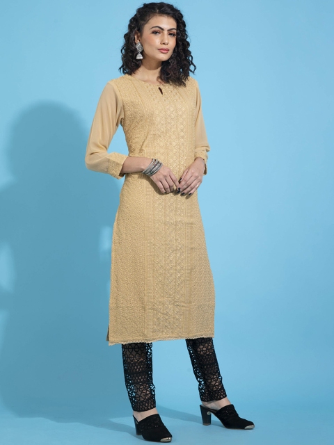 

POONAM DESIGNER Women Beige Embroidered Georgette Kurta