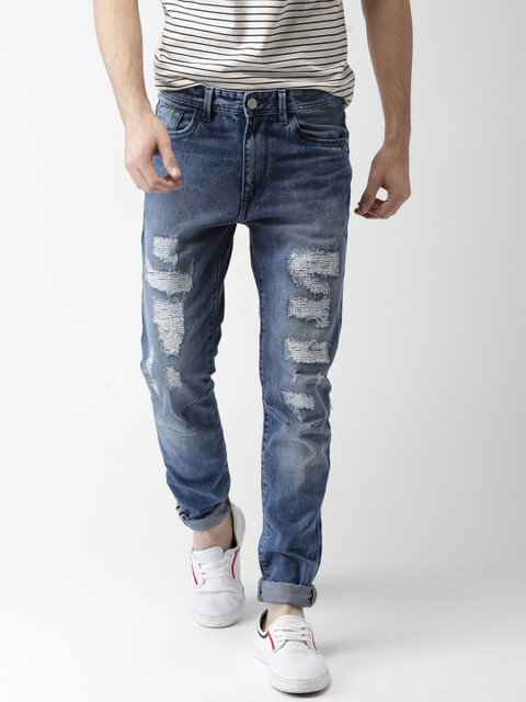 

Mast & Harbour Men Blue Slim Fit Mid-Rise Highly-Distressed Jeans