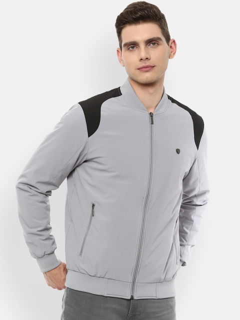 

Louis Philippe Men Grey Colourblocked Bomber Jacket