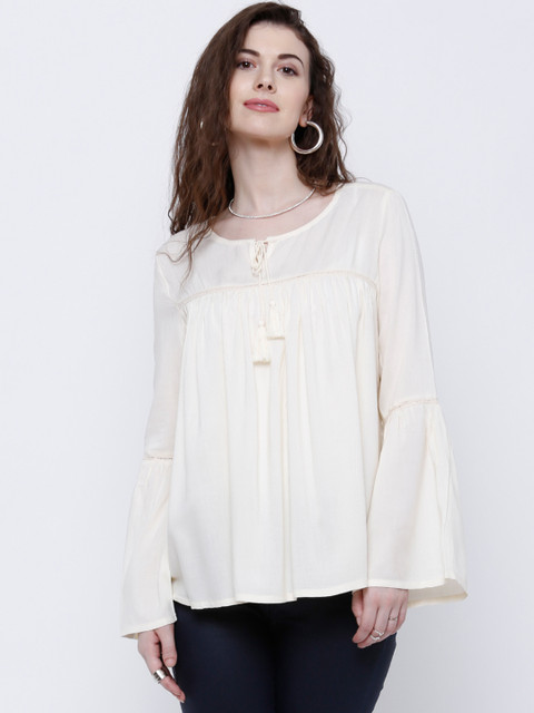 

Tokyo Talkies Women Off-White Solid Top