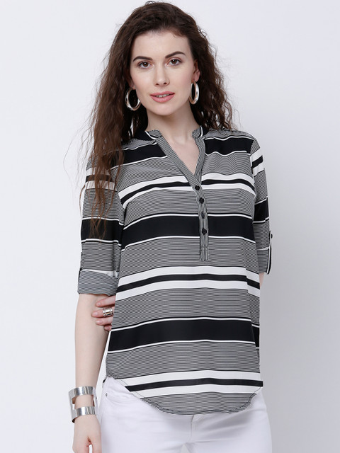

Tokyo Talkies Women Black Striped Shirt-Style Top