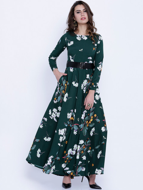 

Tokyo Talkies Women Green Floral Print Maxi Dress