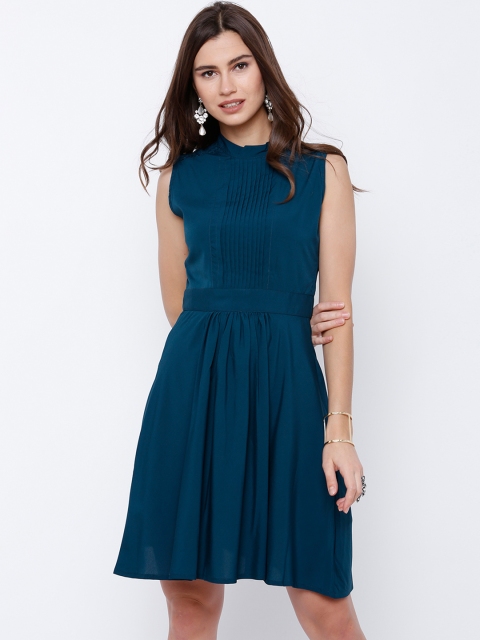 

Tokyo Talkies Women Teal Blue Fit & Flare Dress