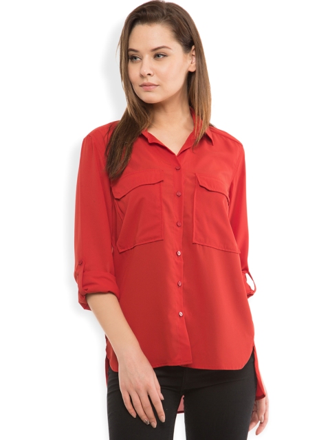 

Tokyo Talkies Women Red Solid Casual Shirt