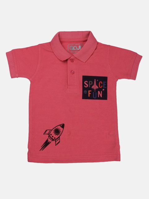 

GOJI Boys Pink Typography Polo Collar Applique T-shirt