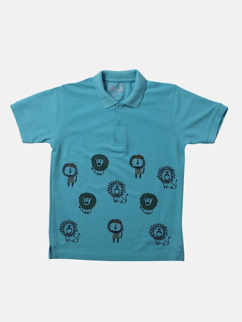 

GOJI Boys Sea Green Typography Printed Polo Collar T-shirt