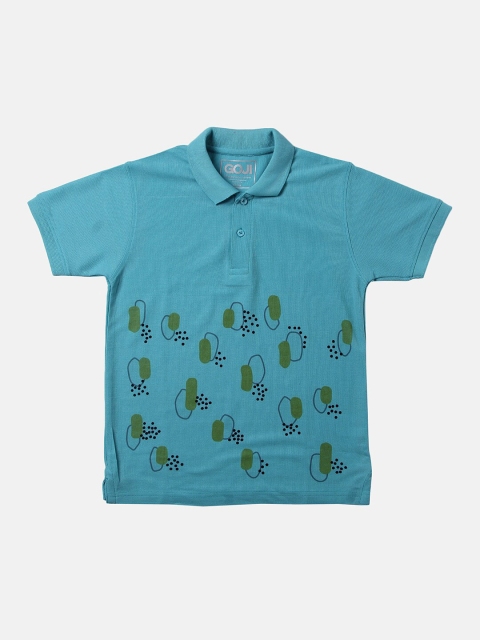 

GOJI Boys Sea Green Printed Polo Collar Applique T-shirt