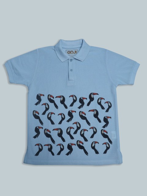 

GOJI Boys Blue Printed Henley Neck T-shirt