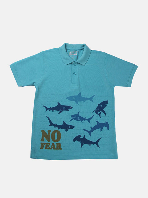 

GOJI Boys Sea Green Printed Polo Collar T-shirt