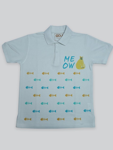 

GOJI Boys Sea Green Printed Polo Collar T-shirt