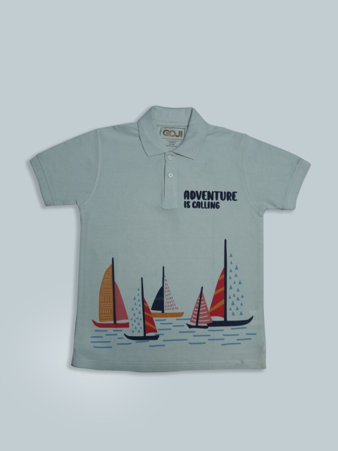 

GOJI Boys Sea Green Printed Polo Collar T-shirt
