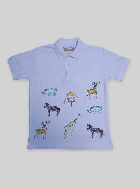 

GOJI Boys Sea Green Printed Polo Collar T-shirt