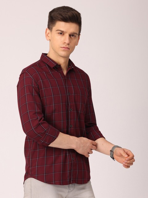 

FOGA Men Maroon Premium Slim Fit Tartan Checked Pure Cotton Oxford Casual Shirt