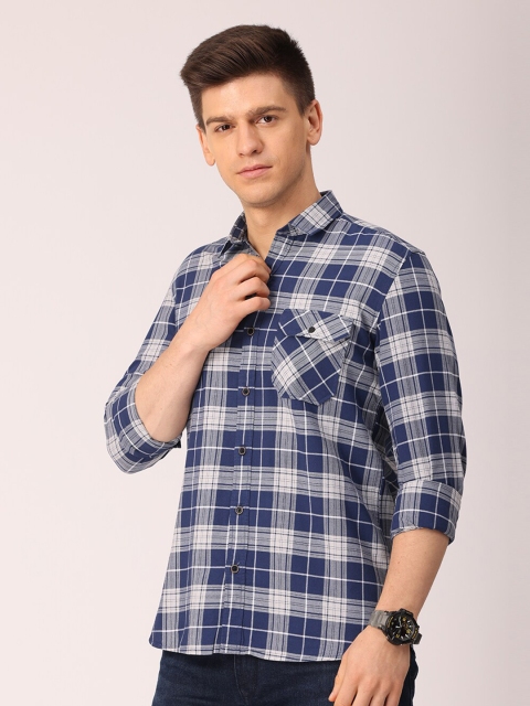 

FOGA Men Blue Premium Slim Fit Tartan Checked Casual Shirt
