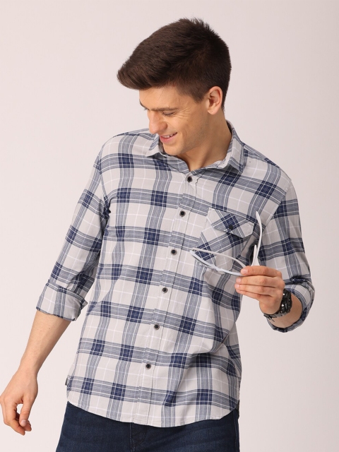 

FOGA Men Grey Premium Slim Fit Tartan Checked Oxford Pure Cotton Casual Shirt